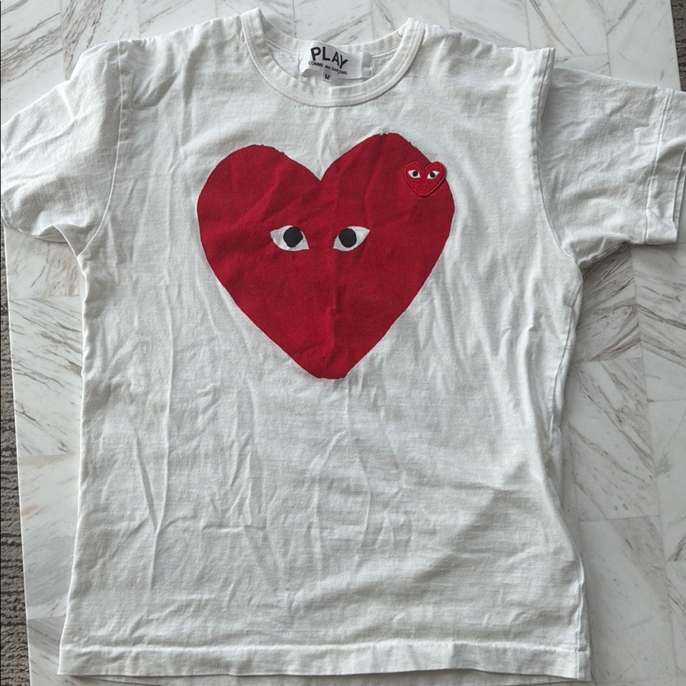 Comme des Garcons White Tee with Red Heart Design